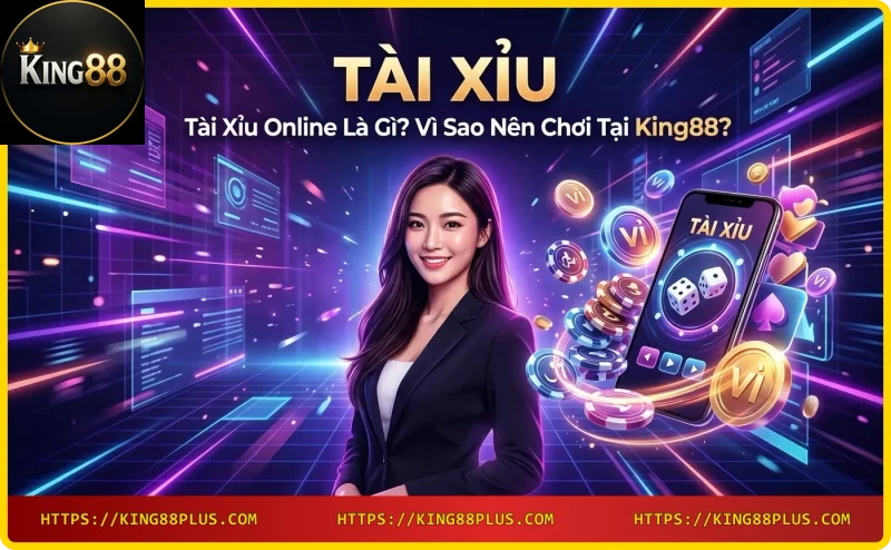 Điện thoại hiển thị giao diện game tài xỉu online với các biểu tượng xúc xắc phát sáng neon
