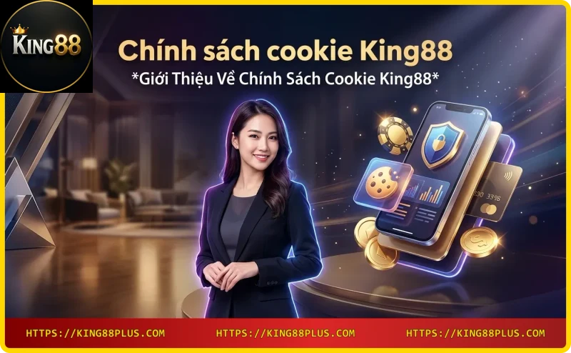 Giới thiệu về chính sách cookie King88 - màn hình laptop hiển thị biểu tượng cookie và khiên bảo vệ