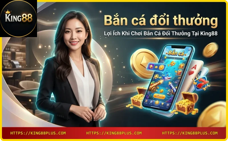 Người chơi bắn cá đổi thưởng tại King88 với súng công nghệ cao và đàn cá neon