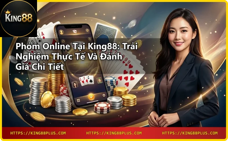 Tổng quan Phỏm online tại King88 - giao diện game trên máy tính bảng, chip vàng và điện thoại